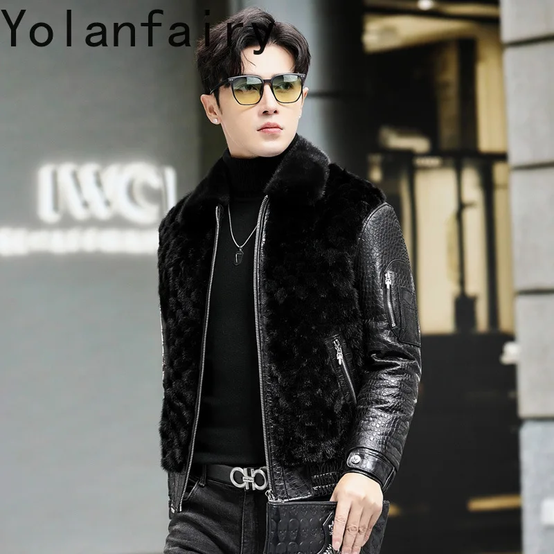 Yolanfairy Real Mink Fur Bund Mens Pánske originálne kožené ovčie pánske odevy 90% husa dole 10% husa