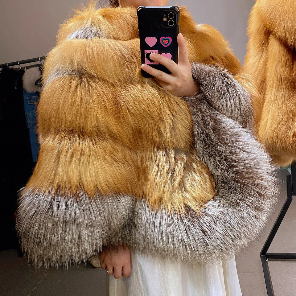 Yologain Dámsky zimný luxusný prírodný líška Fox Fox Shawl Real Fox Fur Bunda Touchear