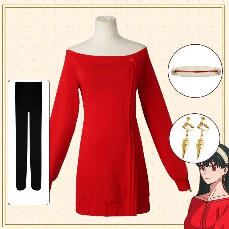 Yor Forger Cosplay dlhý červený pletací sveter anime Spy Family Women's Wear