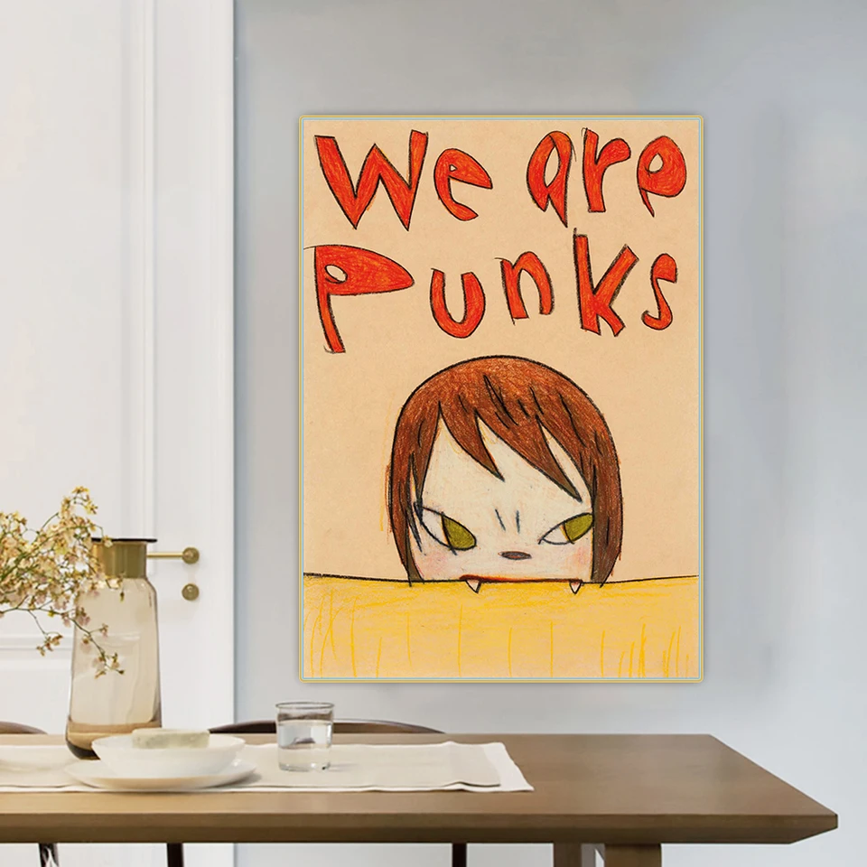 Yoshitomo Nara 《Sme punks》 Cartoon Japanese Canvas Art Olej olejomaľby estetické umelecké dielo Obrázok