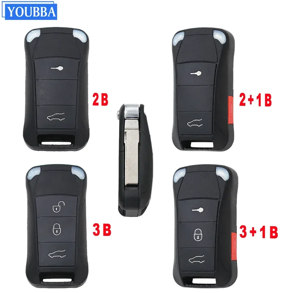 YouBBA 2/4/3+ 1 tlačidlá Flip Diaľkové kľúče FOB FOB pre Porsche Cayenne 2003+ Uncut Hu66 Blade skladací diaľkový kľúče od diaľkového automobilu