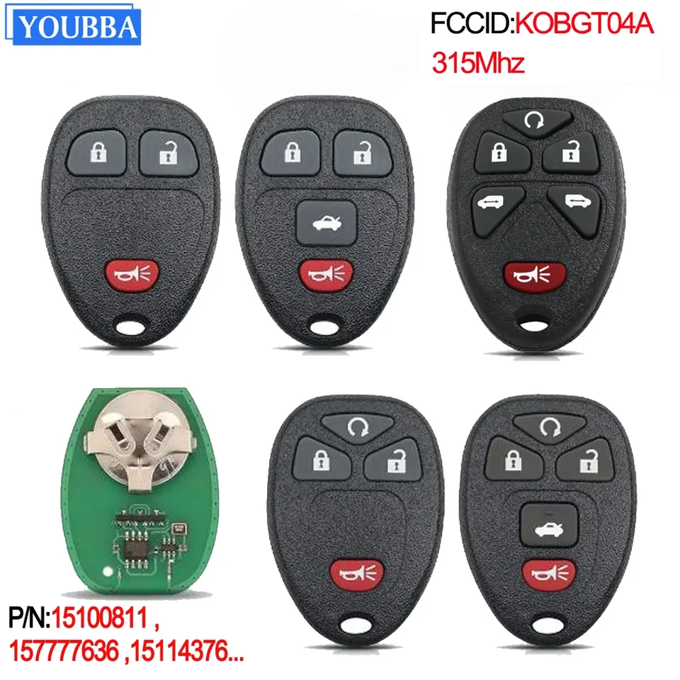 YouBBA 3/4/5/6B Vzdialený kľúč Kobgt04a 315MHz pre Chevrolet Captiva HHR Uplander Pontiac Montana SV6 Saturn Relay Buick Terraza