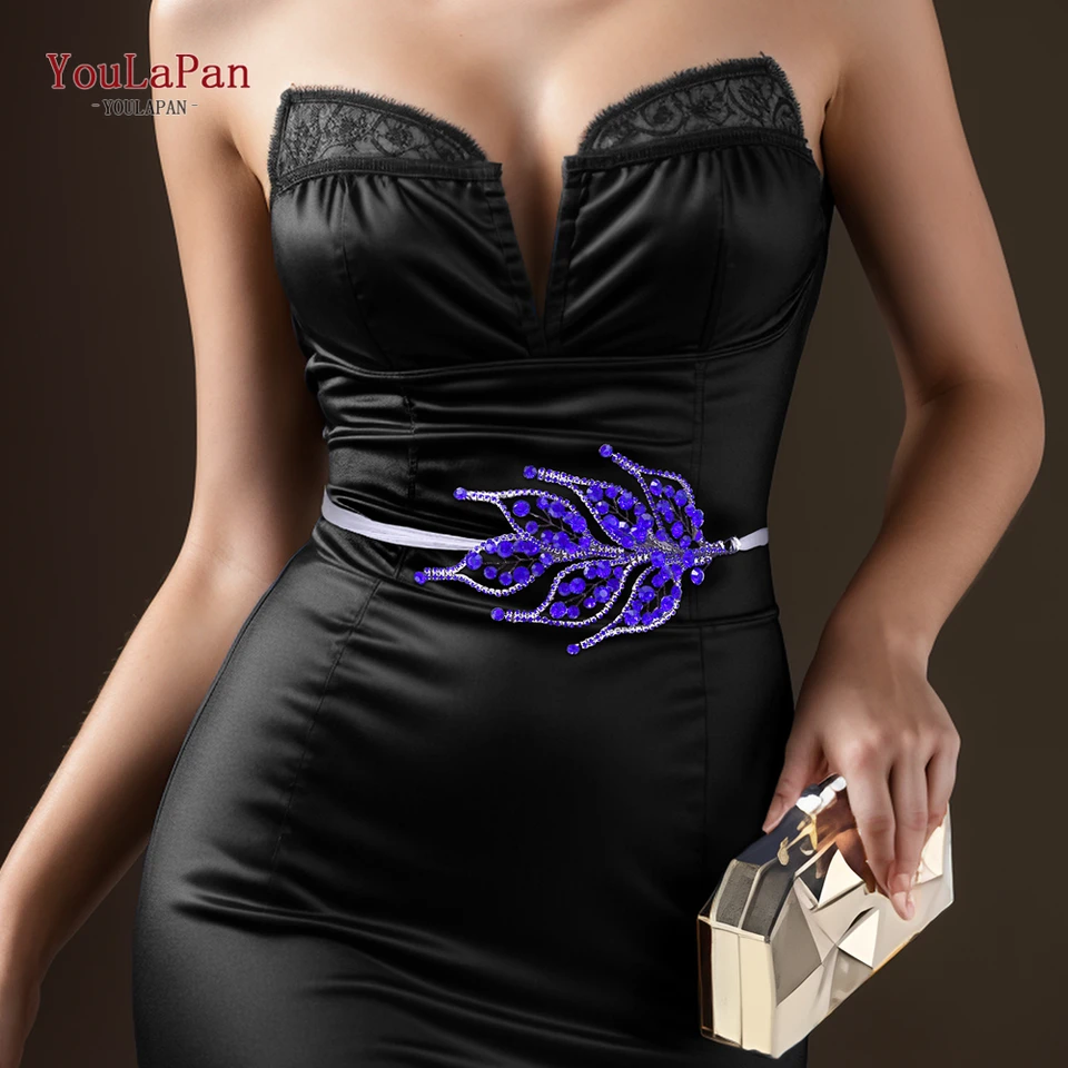 Youlapan modré farebné pásy konkrétne večierky témy Ženské pásy Ozdobia Svadobné šaty Svadobné šaty Shinestone Bride Sash Sh740