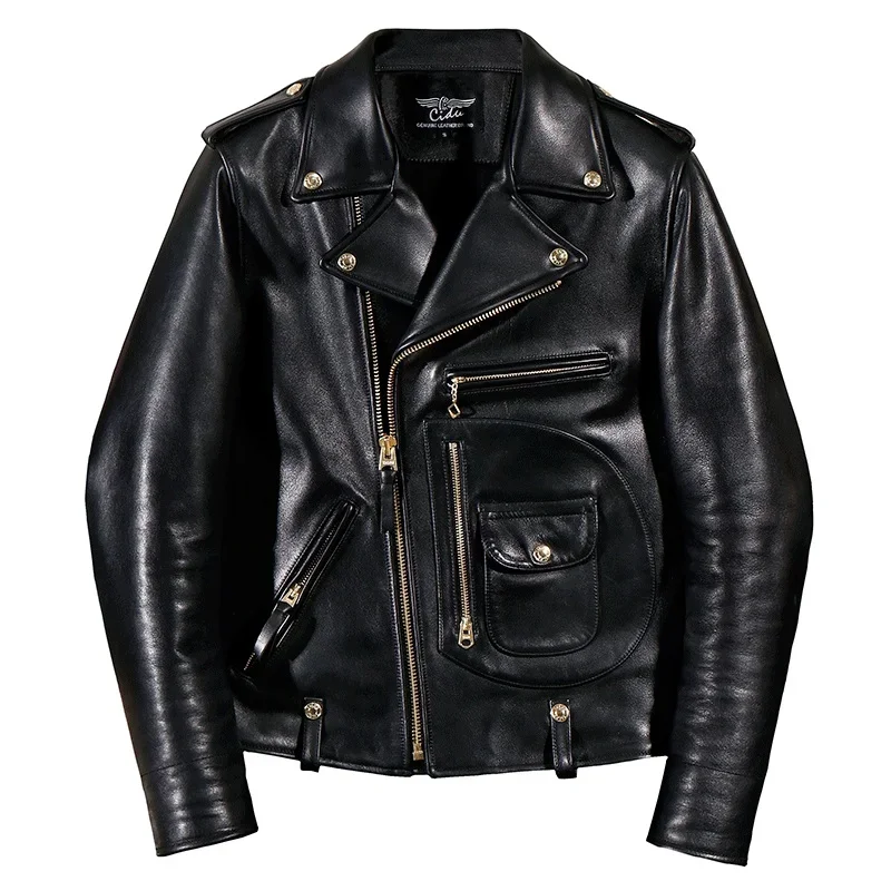Yr! Doprava zdarma.ITALY CIDU LUXURY BATIK COWHIDE CLESTING, Kožené bundy v štýle motorového motorového štýlu, J24 Man Heavy Origins Leath Coat,