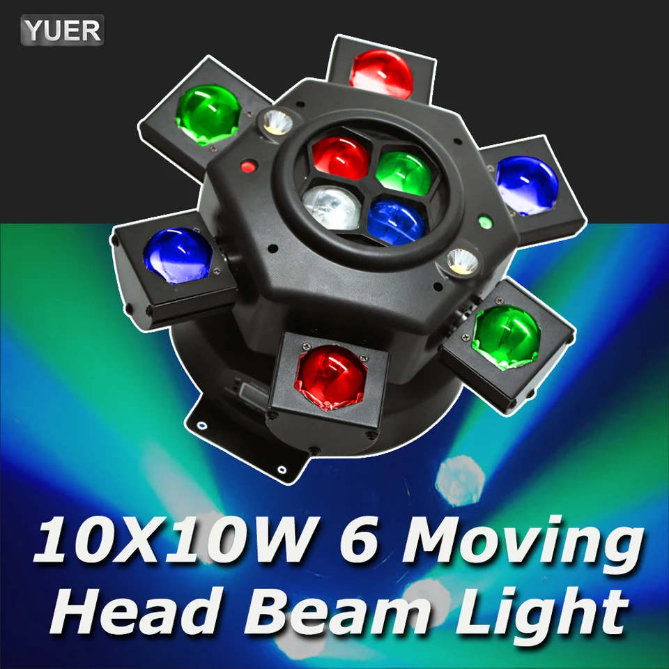 Yuer New LED 10x10W RGBW 6 Mťahový lúč svetlo DMX ovládaný RG Laser Strobe Effect Disco Music Dance Bar Party Light Light