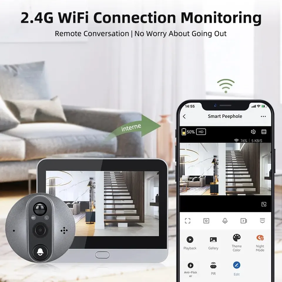 Yuezhe 3MP dvere zvončeka kamera WiFi 4,3 palca Digitálny zvonček Videohovor zabezpečenia Smart Home Night Pir Wireless House Bell