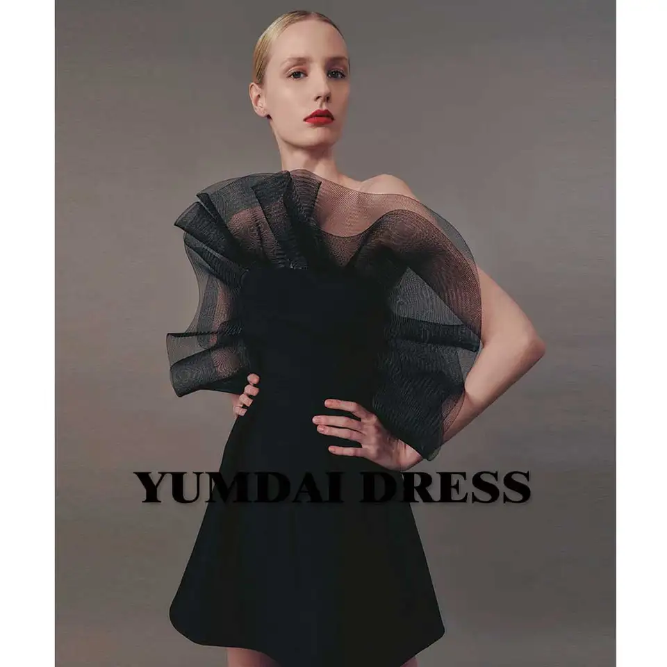 Yumdai Black Satin A-line šaty Večerné šaty Sexy tesné guľové šaty Čierna morská panna