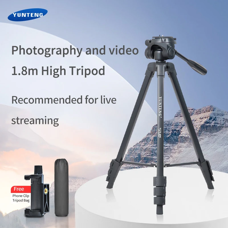 Yun Teng VCT-696 SLR TRIPOD 1,8 m vysoký hliníkový statív 696 TRODOD [SENT MOBILNÝ KLIP].