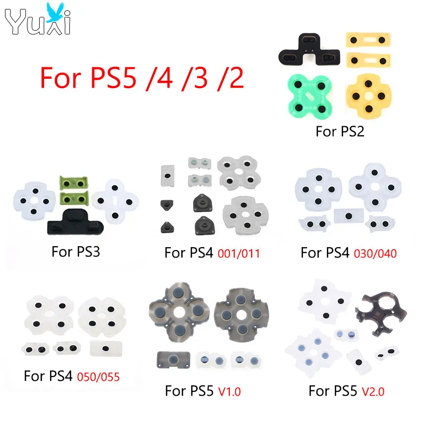 Yuxi 1 Set Vodivé gumové vankúšiky pre PS5 V1 V2 pre PS4 Pro Slim Controller Silikónové vodivé lepiace tlačidlo pre PS3 PS2