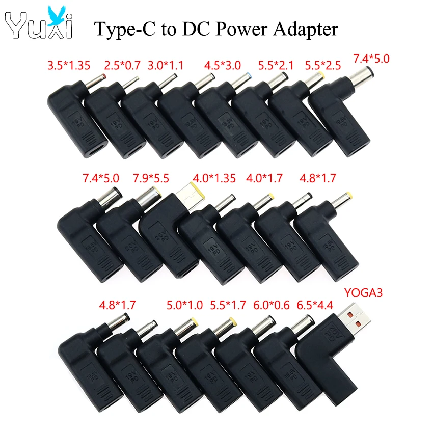 Yuxi PD Spoof Adapo -Adapter Plug Converter USB Typ C Žena do 4,5*3,0 5,5*2.1 7.4*5.0 4.8*1,7 mm mužský notebook DC DC Connector výstupného konektora