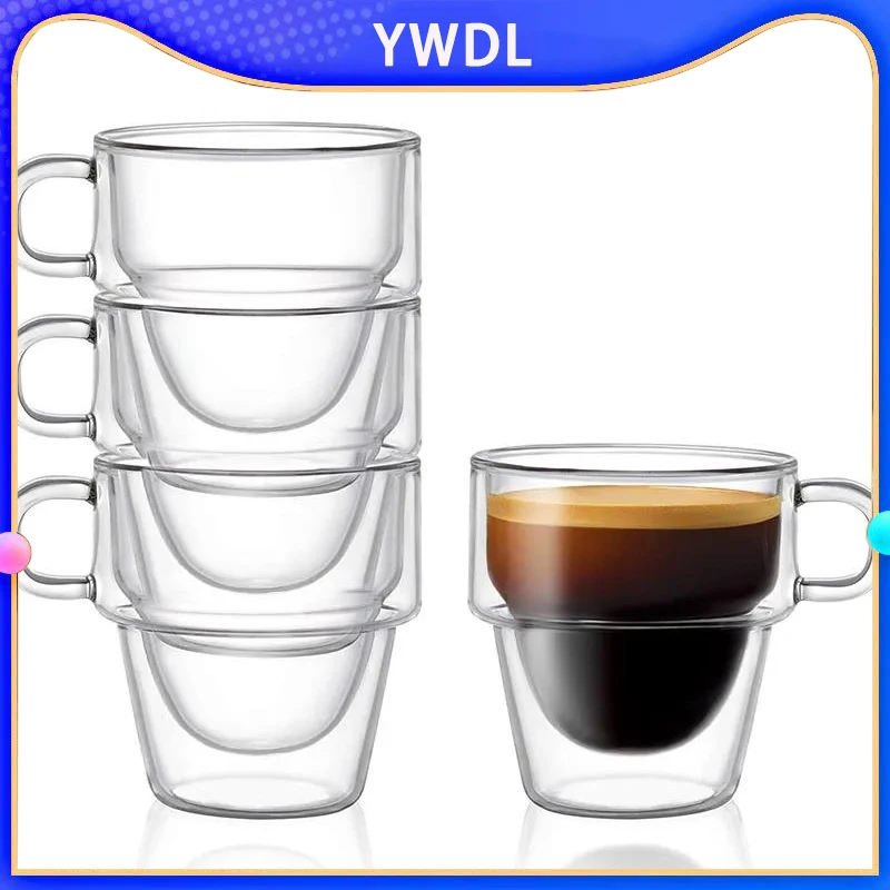 YWDL 100/200 ml dvojitej steny izolované espresso sklenené poháre espresso brokovisko pohár s rukoväťou