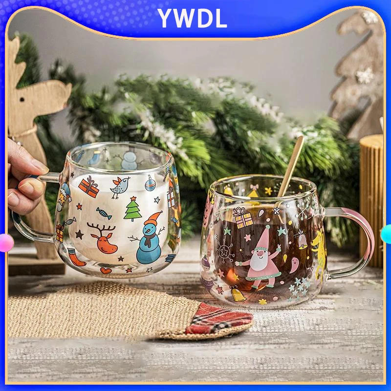 YWDL 320 ml karikatúra dvojlôžkového skla hrnček Hrnček na raňajky Raňajky mlieko kávu šálka domov espresso voda voda šálka hrnčeka