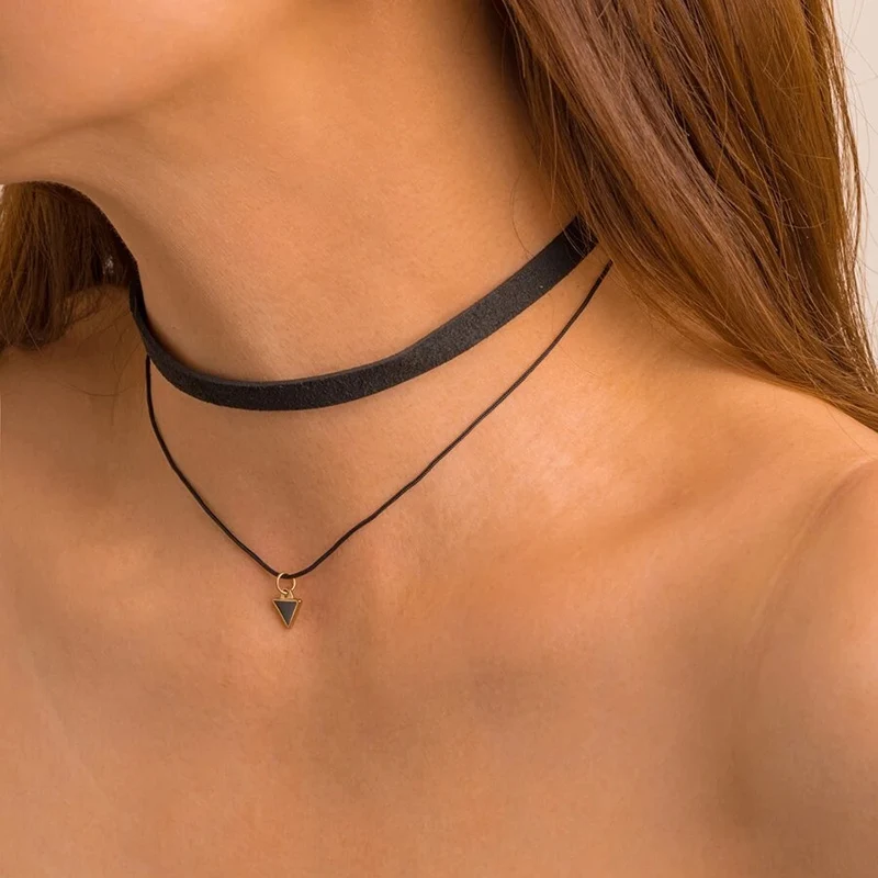 Ywzixln Bohemia Classic Gothic Tattoo Black Lace TTRIGLANGE Pendant Choker náhrdelník pre ženy