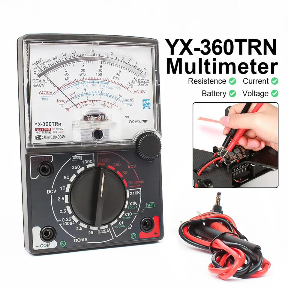 YX-360TRN MINI Analógový multimeterový AC / DC Typ ihly Univerzálny ukazovateľ Zobraziť voltmeter tester Ammeter ohm