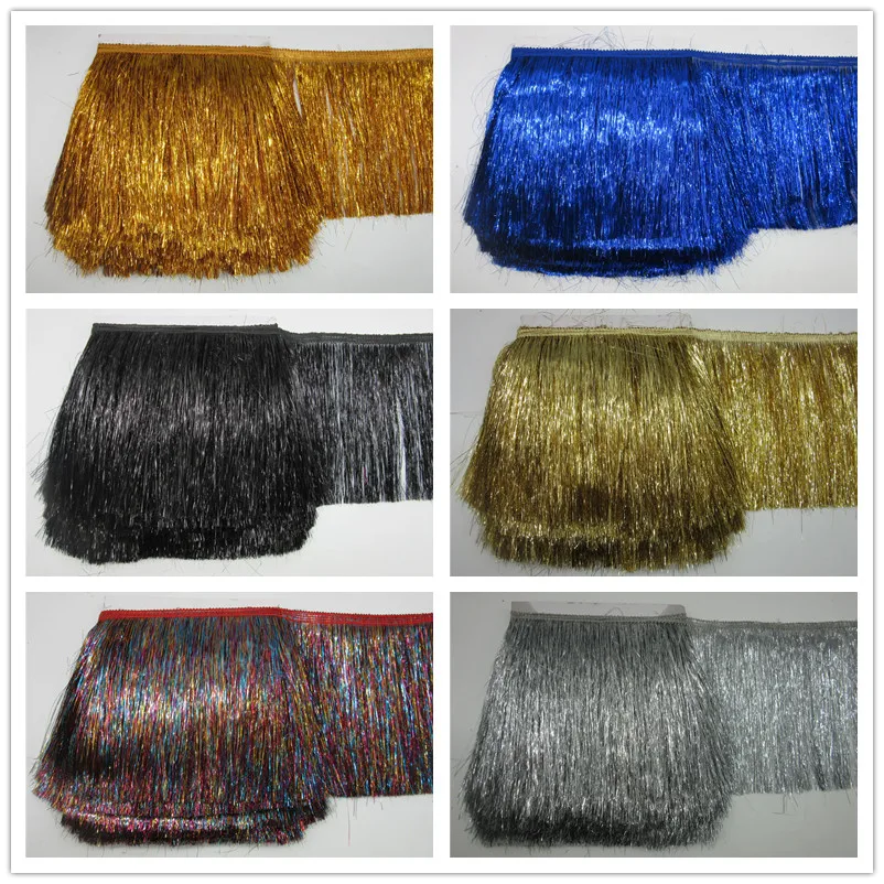 YY-TESCO 10 metrov 20 cm so širokým čipkou Fringe Fringe Tassel Plastové okrajové orezávanie latinských obliekaných pódií