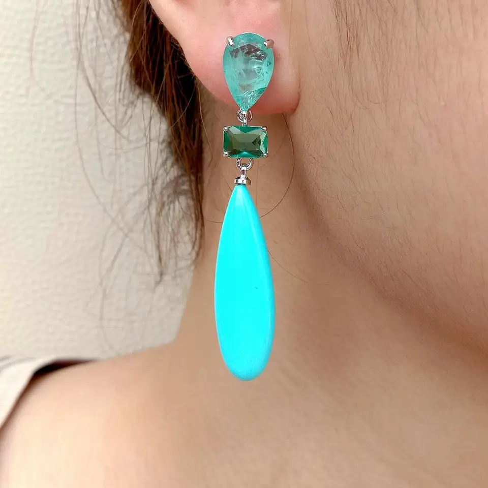 YYGEM GREEN SLEPTADROP CZ PAVE BLUE TURYTROISE STRIEBA STRÁCKY ETNICKÝ ŠTÝL PRE ŽENY