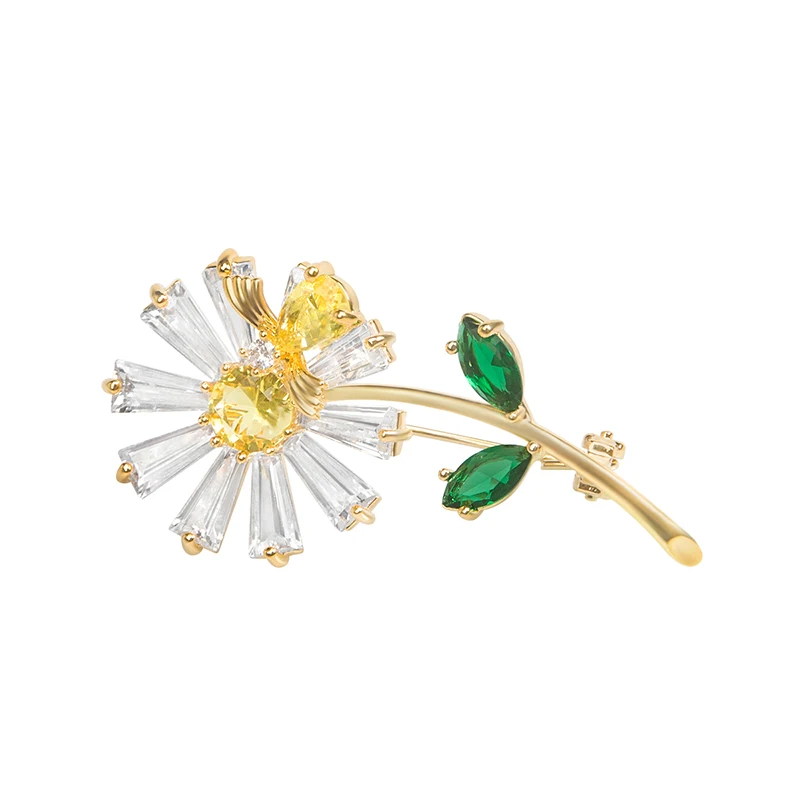 Yysuniee Crystal Shinestone Sunflower včela brošňa Daisy Flower Green Leaf Broothes for Women Girls Party Darček