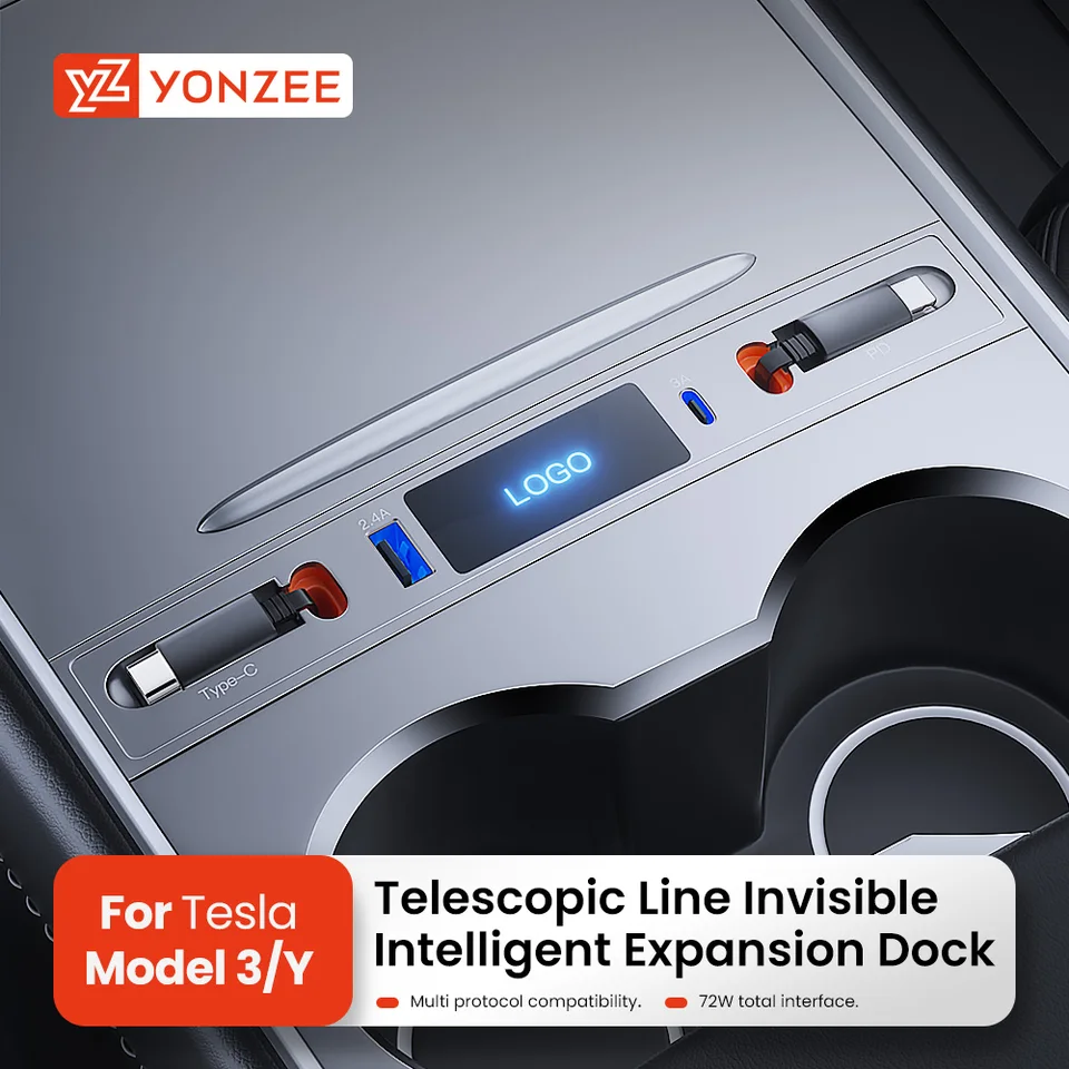 YZ pre Tesla Model 3 Y 2023 27W Quick Charger USB Shunt Hub Intelligent Docking Station Adapter Adaptér poháňaný rozširovaný