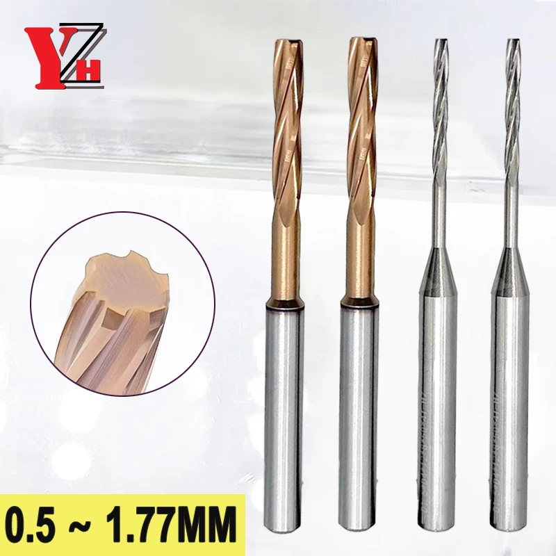 YZH 0,5 mm -1,77 mm karbidový stroj HRC60 4 mm pevná stopka tolerancie +0 +0,005 Špirálová drážka Vonkajšie chladenie CNC Vnútorná diera CNC