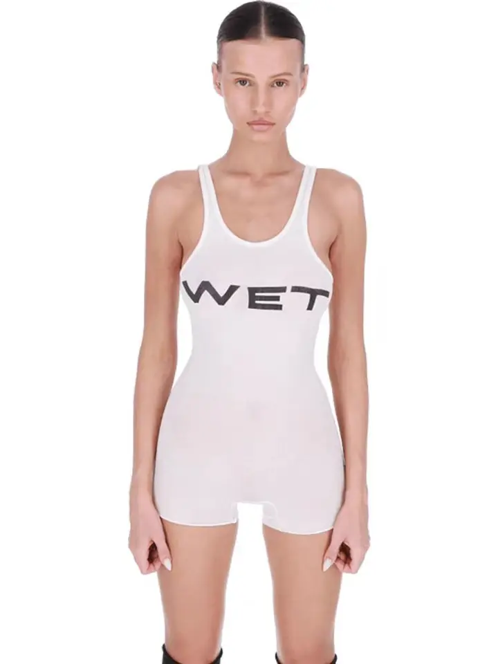 Yzy Mowalola Wet Letter Vesta American High Stretch tesná horná bianca rovnaký štýl kenský štýl