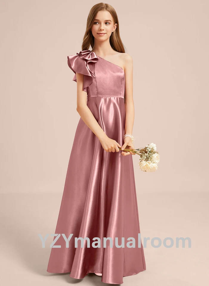 Yzymanualom/A-Line One Rameno Stretch Stretch Satin Junior Družičky/na mieru vyrobené