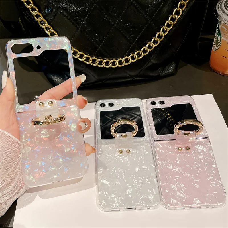 Z Flip6 Bling Diamond Prst Fing Ring Puzdro pre Samsung Galaxy Z Flip 5 Z Flip4 z flip3 Luxusný mramorový leskový ochranný kryt