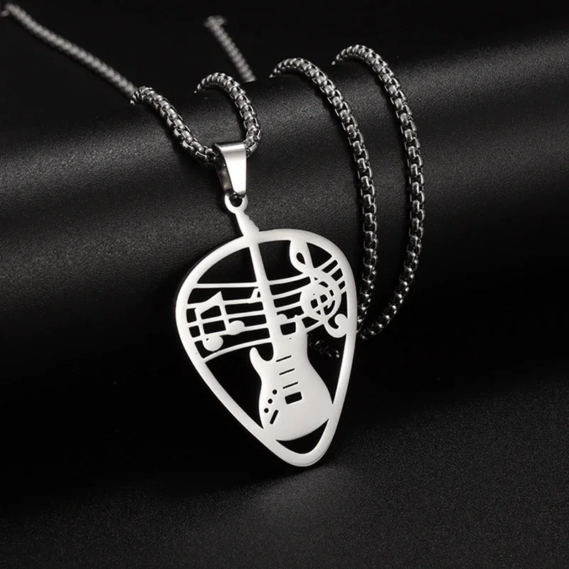 Z nehrdzavejúcej ocele dutý dizajn gitara Pick Bass Poznámka Náhrdelník muži a ženy vhodné pre milovníkov hudby prívesok rockový punk šperky