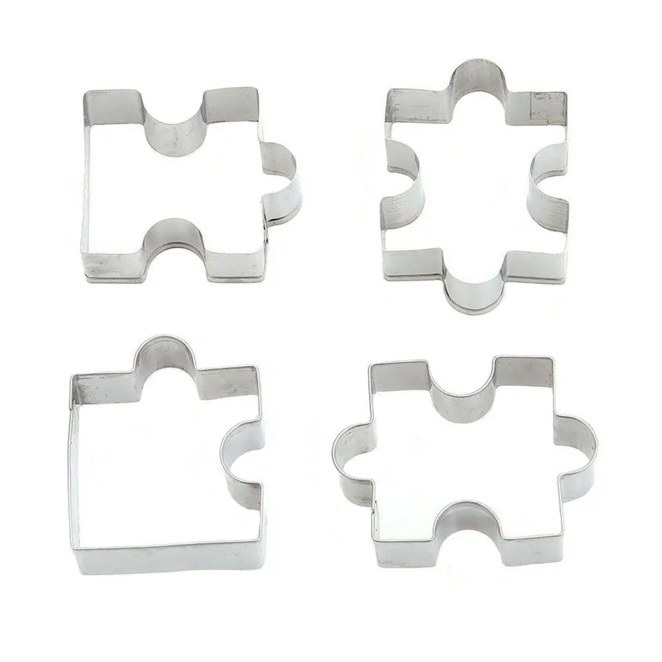 Z nehrdzavejúcej ocele Fondant sušienky Cookie Cutter Cake Cutor Cookie Cutter Puzzle for formy 4 ks