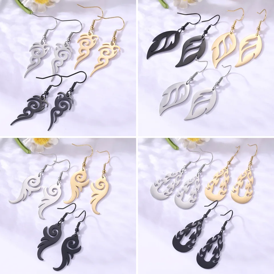 Z nehrdzavejúcej ocele kmeňový plameň totem gotické náušnice Black Golden Easter Island Dangle náušnice pre ženy Dievčatá darček šperky