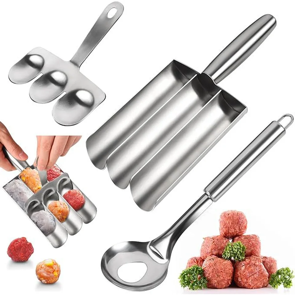 Z nehrdzavejúcej ocele Kuchyňa trojitý výrobca mäsových guličiek pre milovníkov mäsovej gule Domov Cooking Nástroje Disky Triple Meatball Tvor Tool