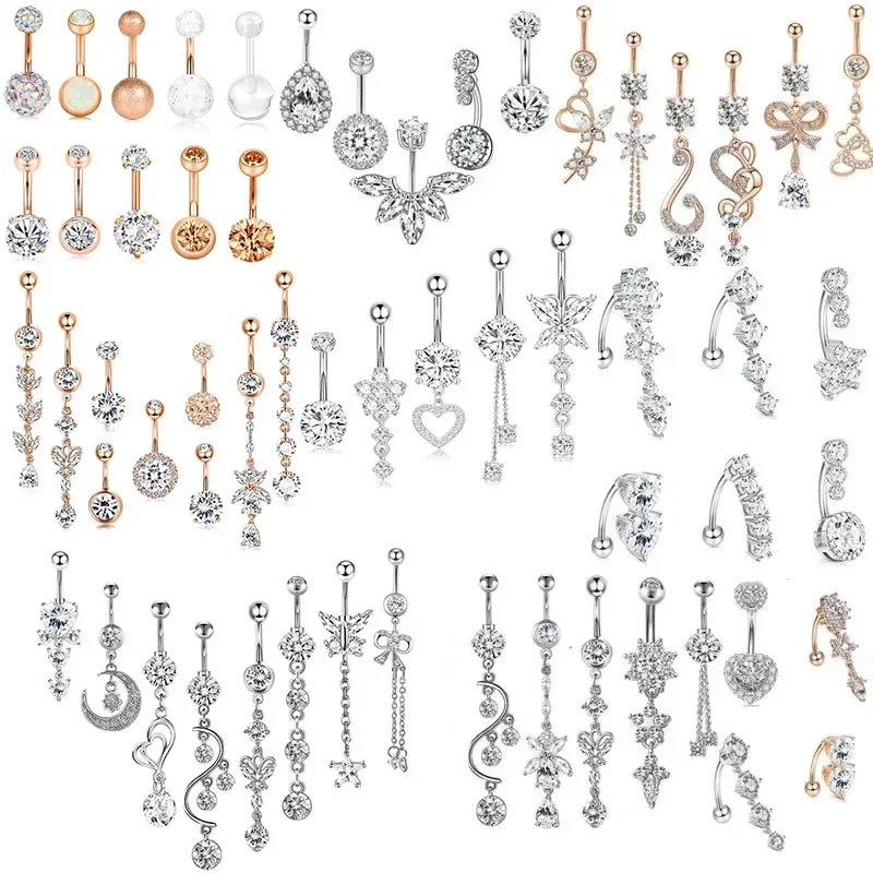 Z nehrdzavejúcej ocele srdce brucho piercing set 14g motýľový brušný gombík