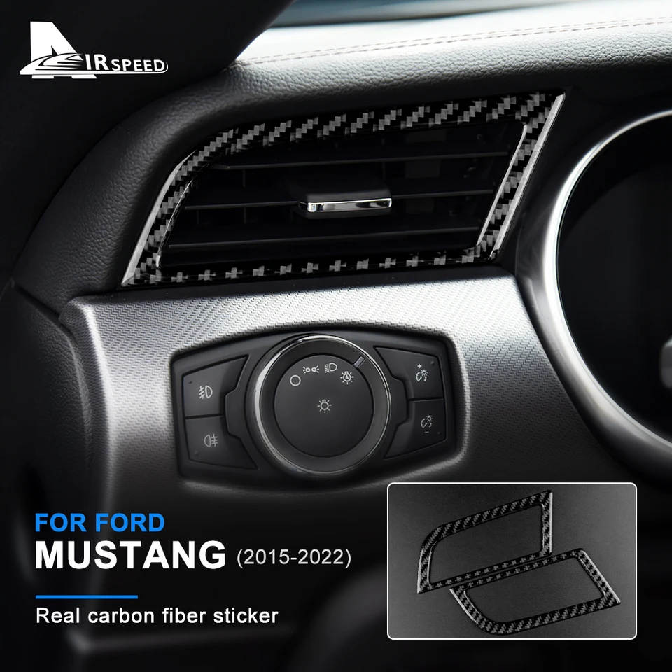 Za Ford Mustang 2015 2016 2017 2018 2019 2019 2020 2021 2022 klimatizačný klimatizačný výtok pre klimatizáciu Dvere Skutočný interiér nálepky z uhlíkových vlákien