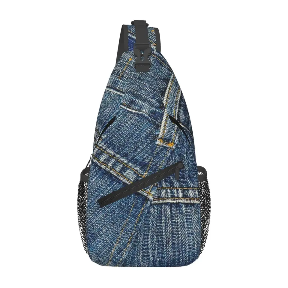 Za nohavicami milujem bluejeans džínsové vrecko na hrudník Men Sling Crossbody batoh na hrudi vrecko na turistiku Daypack vrecko na rameno
