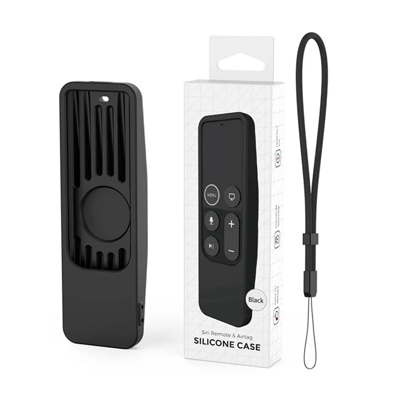 Za rok 2017 Apple TV HD/4K Siri Remote TV Siri Remote 1st Gen puzdro s pre Airtag Holder Anti Slip Silikone Cover, Black