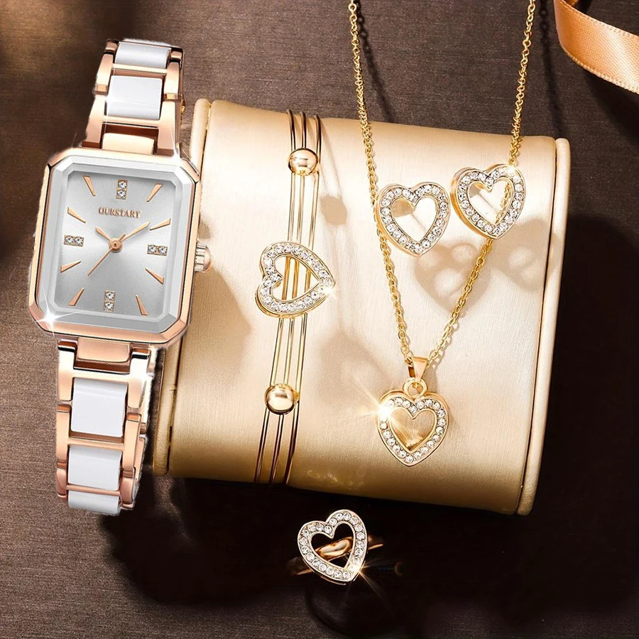 ZADARMO KOBNAL 6KS Dámske hodinky Sady módne námestie z nehrdzavejúcej ocele Quartz WotoProof Watch Rose Gold