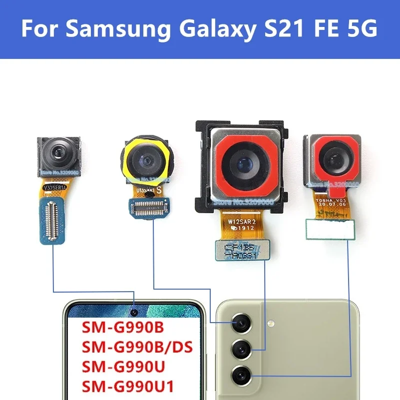 Zadné teleobjekty a široké fotoaparáty pre Samsung Galaxy S21 FE 5G G990 G990B Front + Vzhľad hlavnej kamery S21fe