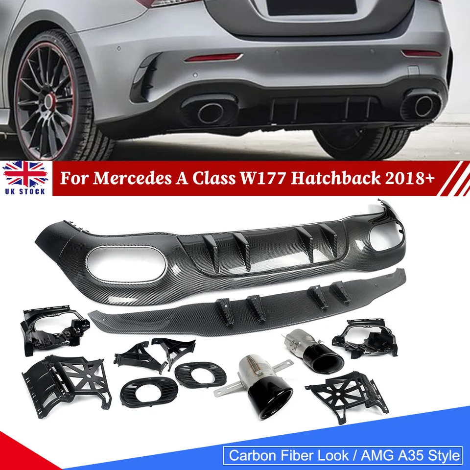 Zadný difúzor v štýle A35 pre Mecerdes pre Benz A Class W177 Hatchback 2019 2020 2021 Zadný nárazník s špičkami výfukových potrubí