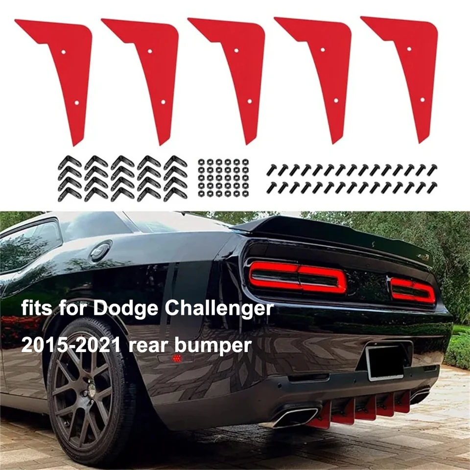 Zadný difúzor V3 5 plutvy Sada pre Dodge Challenger 2015-2022 Zadný nárazník Zadný nárazník Difúzor s žralokmi Plutvy Exteriérové ​​príslušenstvo Part Časť