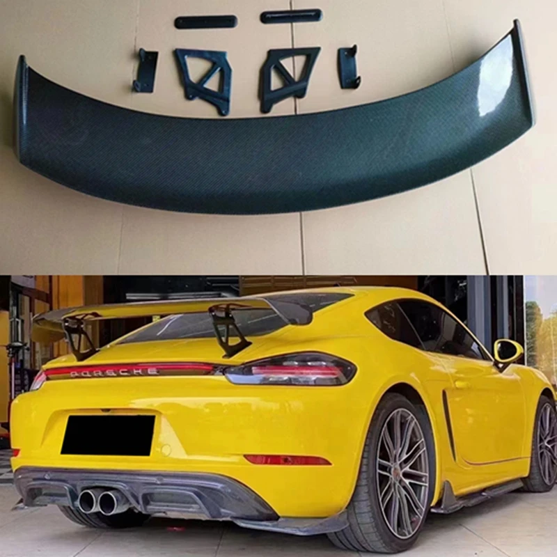Zadný kufrový spojler krídlo pre Porsche Boxster Cayman 718 981 987 Nový GT4 Zadný kufre veľkého spojlera Lip Wing Wing Uhlíkové vlákno / FRP Čierna
