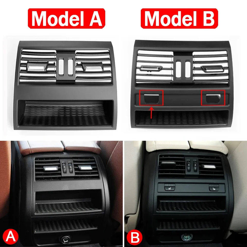 Zadný čerstvý klimatizácia vetracie výstupy Chrome Plain Black Grille Panel pre BMW 5 Series F10 F11 F18 520I 523I 525I 528I 535I
