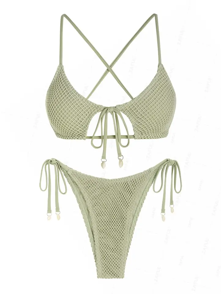 Zaful dámske špagety špagety criss criss cross kravata vystrihnutá rybárska škrupina dekorálna hviezda v tvare kravata bok Tanga struna dvojdielne bikiny swi