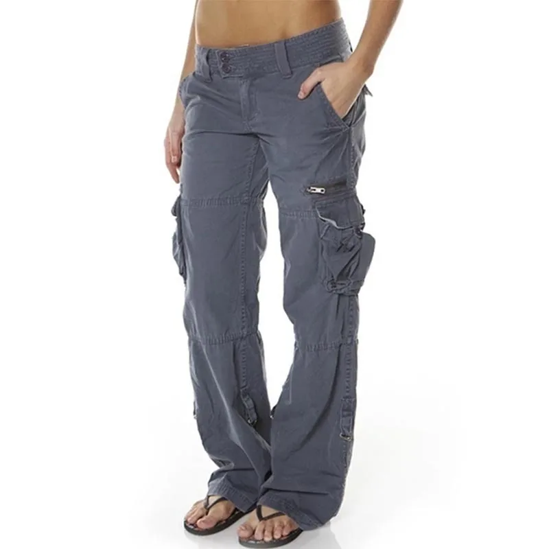 Zahraničný obchod retro široká noha Európske americké ženy viacnásobné vreckové voľné voľné voľné nohavice Pracovné nohavice