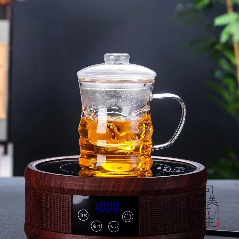 Zahustené číre sklo Domácne šálky bambusové dizajn High-end Office Teaware Vysoká teplota Odolnosť voči filtru čaju v sporáku