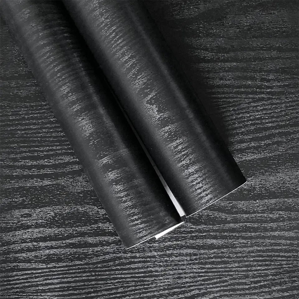 Zahustený nábytok renovuje nálepky Vinyl čierne drevo zŕn Kontaktný papier Self -lepidlo vodotesné tapety a nalepenie