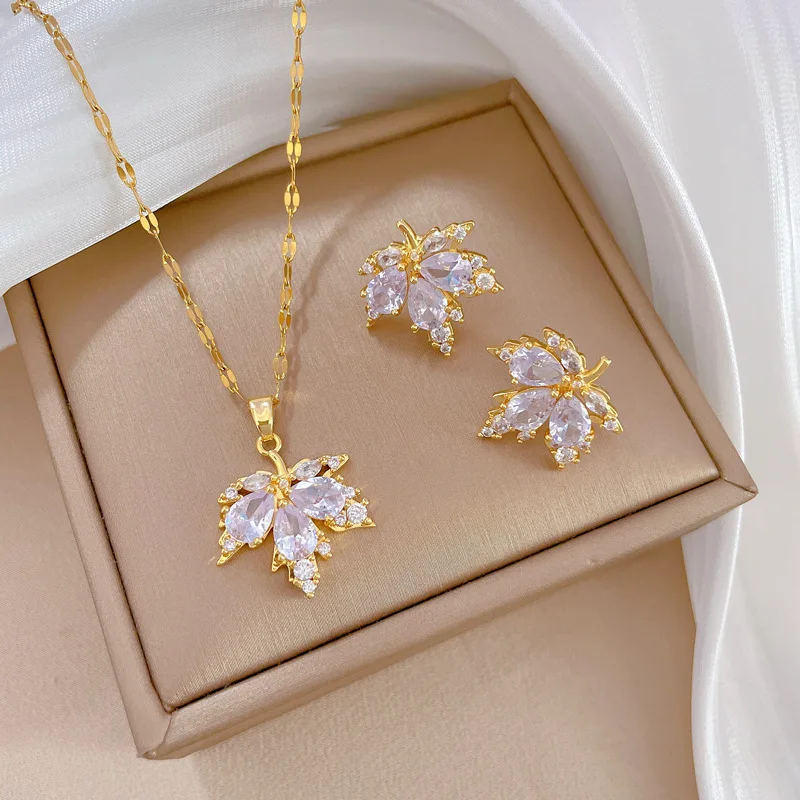 Zakol luxusný lesklý lesklý AAA zirkón Maple Leaf Engagement Set Jep