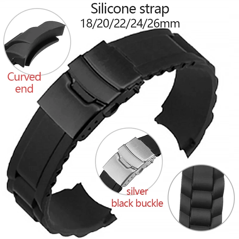 Zakrivené koncové hodinky pre Seiko vodotesné silikónové náramok pre Rolex Gumový náramok Univerzálne náhradné remienky Príslušenstvo