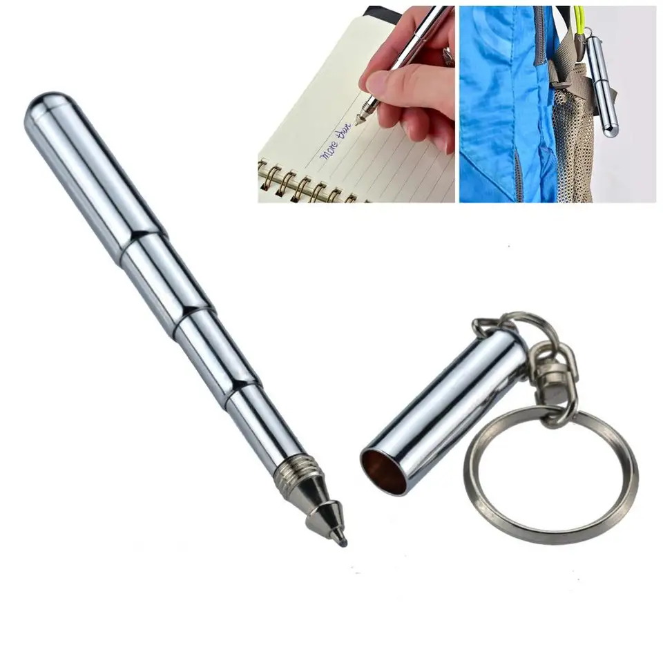 Zaliateľný kovový kovový prsteň prenosné prenosné nerezové oceľ Keychain Mini Teleskoping podpis guľôčkovým petovým školským kancelárskym materiálom