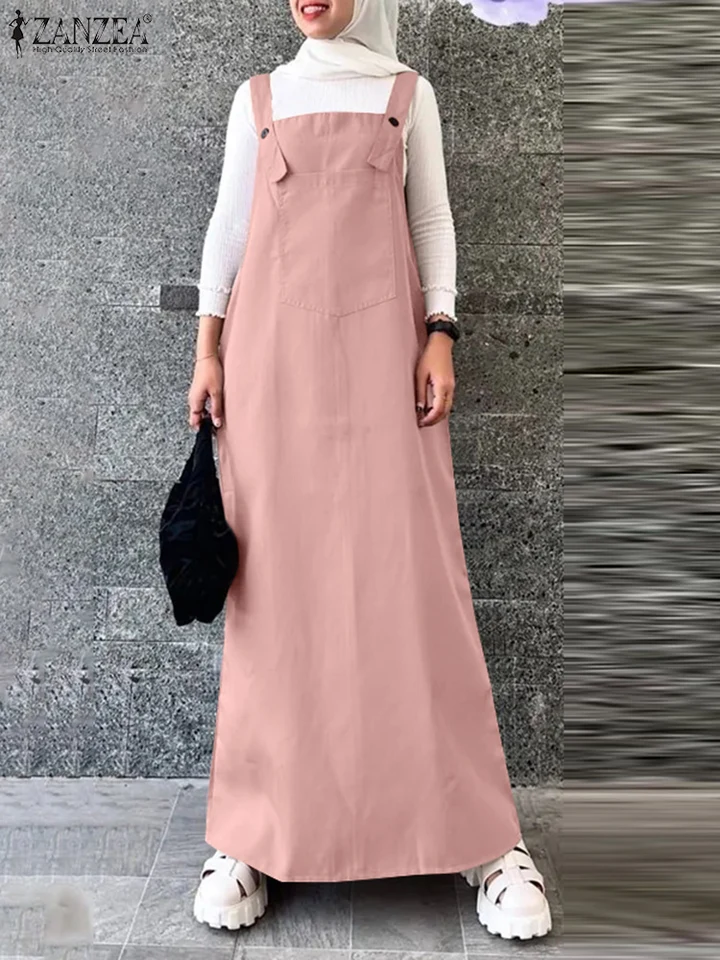 Zanzea Casual Solid Solid Maxi Šaty na jeseň 2024 Moslimská móda Turecko Dámske šaty Šaty Islamský hidžáb podväzok Abaya Rúch