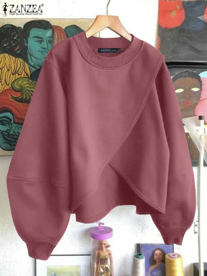 Zanzea Kórejské módne pulVery Ženy Lucerna s dlhým rukávom Tops Tops Casy Loose Pevné pletené mikiny