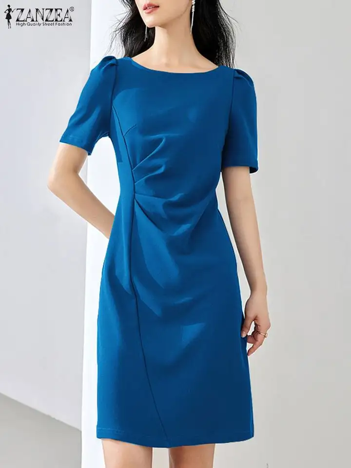 Zanzea ženy módne štíhle fit šaty Summer Sundress Elegantné o krk nafúknuté rukávy Vestidos neformálne pevné ol pracovné šaty Sarafans